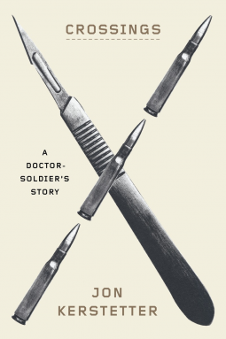 The cover of John Kerstetter's "Crossings," featuring bullets and scalpel in an "X" shape.