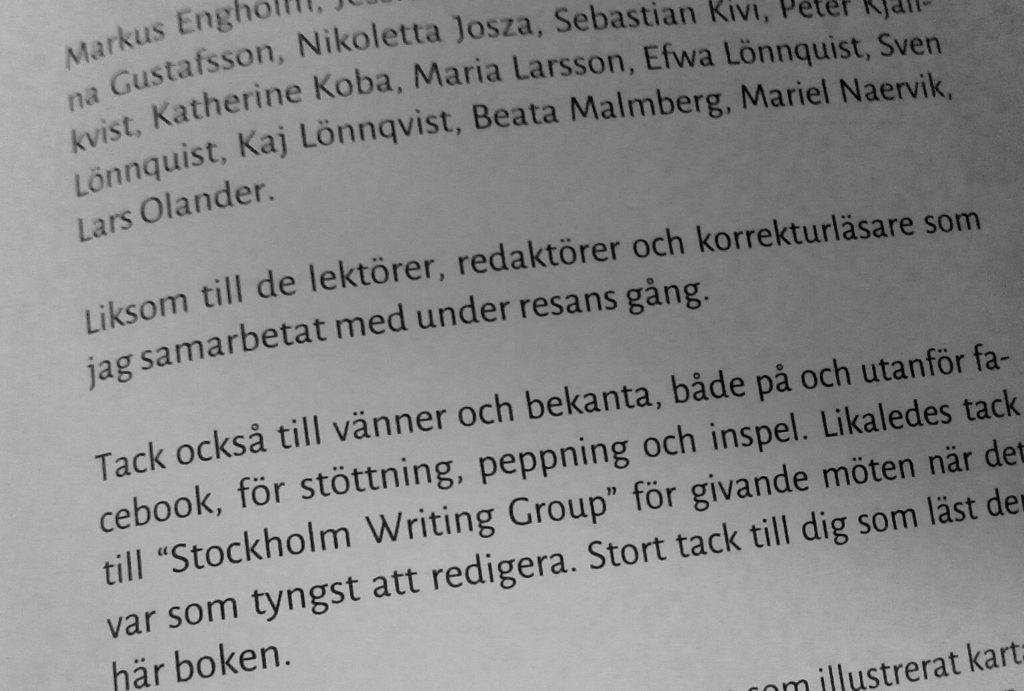 Shot of the author's thanks (in Swedish)