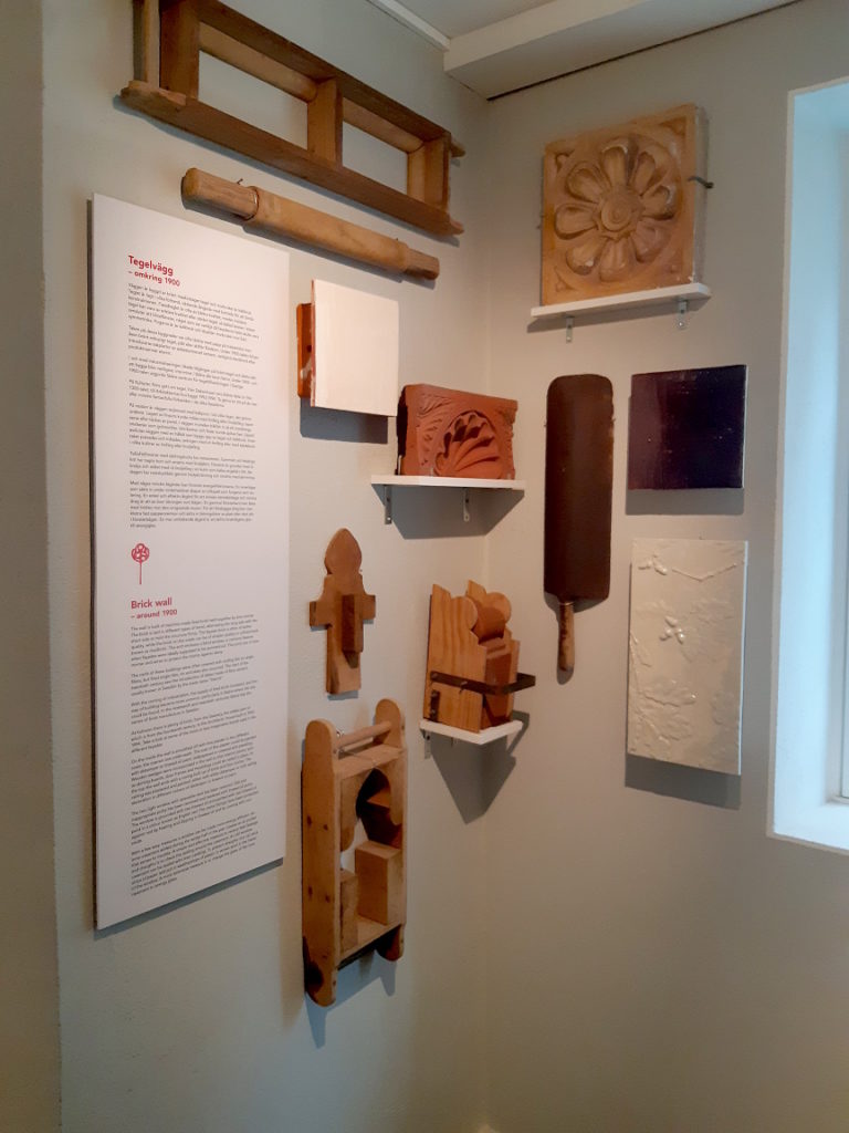 Old brick work tools as part of a display in the Lund Cultural Museum.